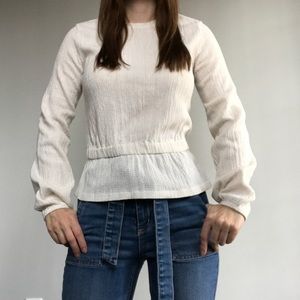 *2 for 15* Dynamite Sheer Crew Neck Peplum Top